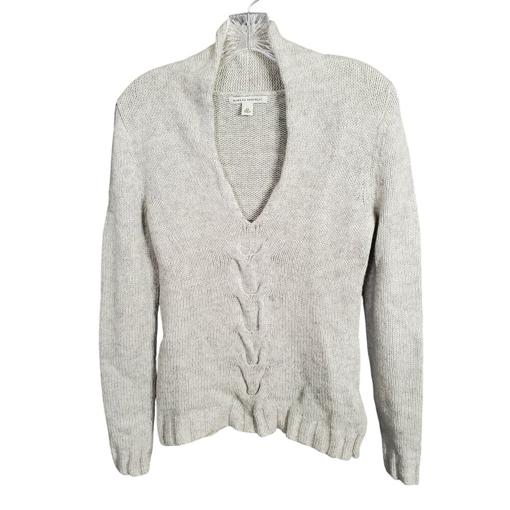Banana Republic Womens XS Sweater Cable Knit Deep V Lambswool Cashmere Modal - Picture 2 of 11
